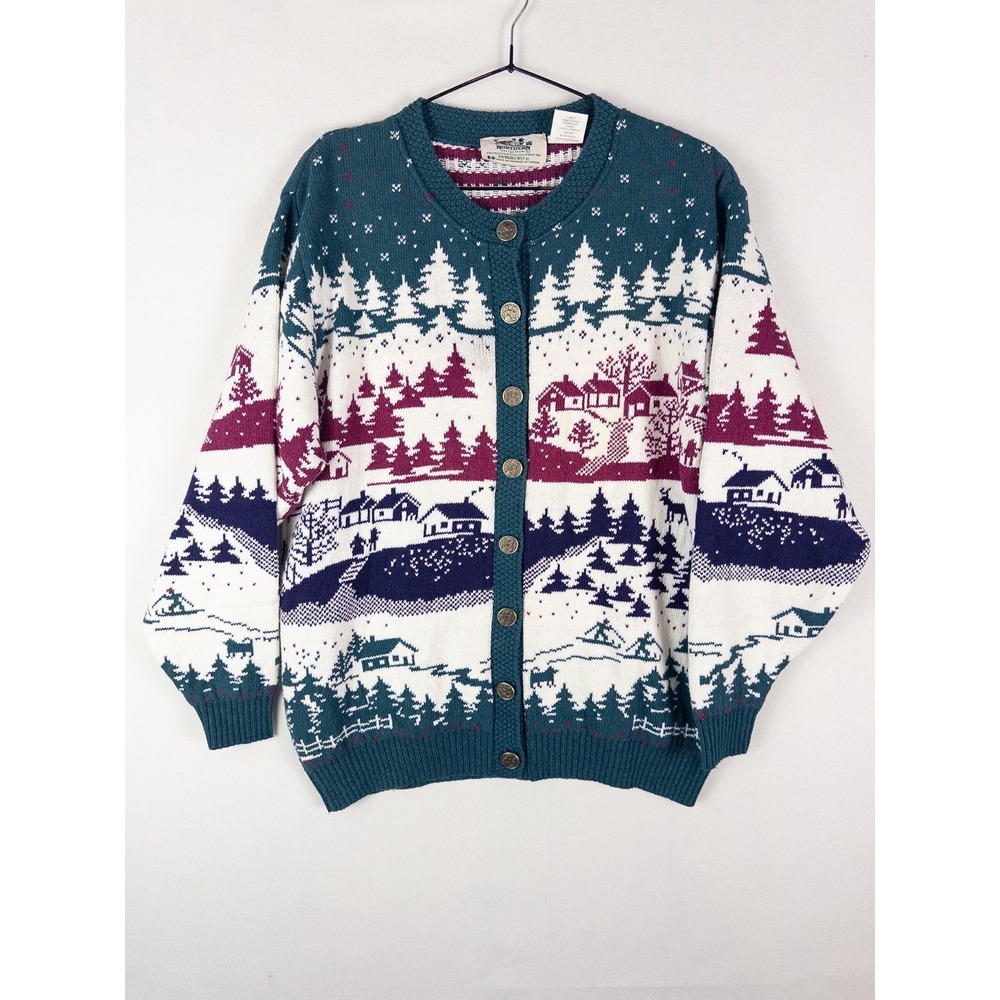 Northern Reflections Parkhurst Cardigan Womens S Winter Scene Canada VTG